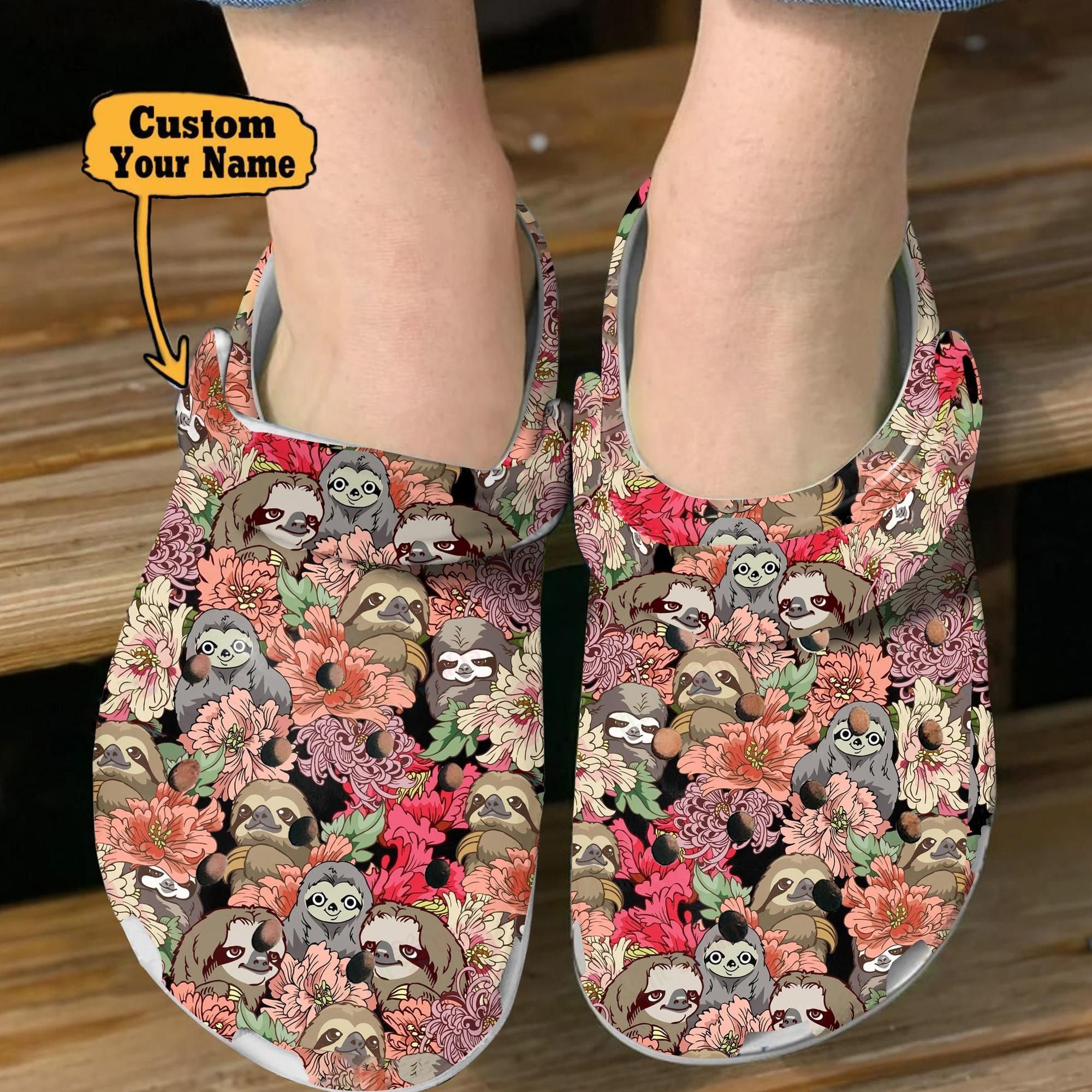 Animal Print Clog Shoes - Sloth Floral Pattern Style