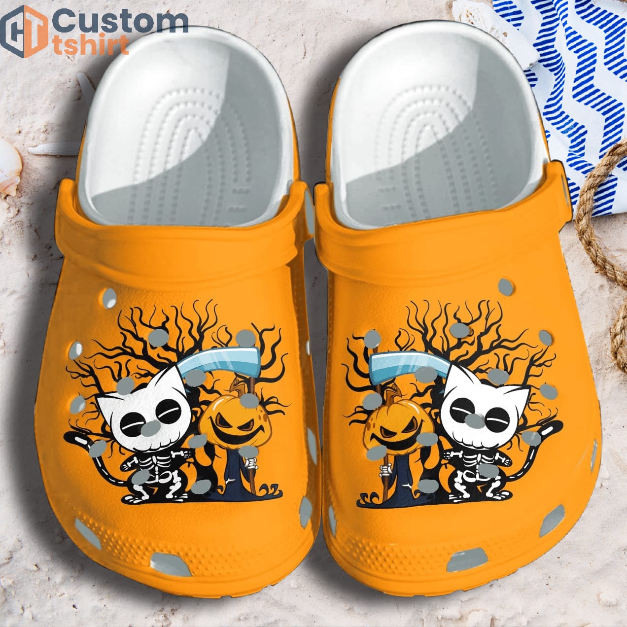 Cute Skull Cat Witch Pumpkin Clog Shoes - Halloween Clog Shoes band Birthday Gift For Man Woman