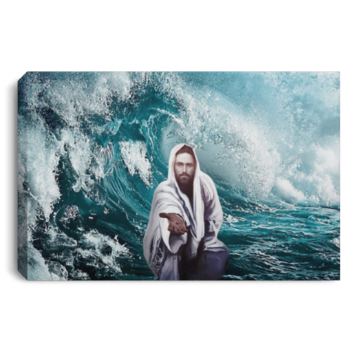 Focus On Me Not The Storm Jesus Framed Canvas Wall Art - Landscape Canvas - White
