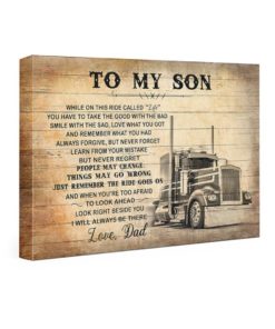 To My Son from Love Dad Truck Driver Canvas Wall Art - Landscape Canvas - White