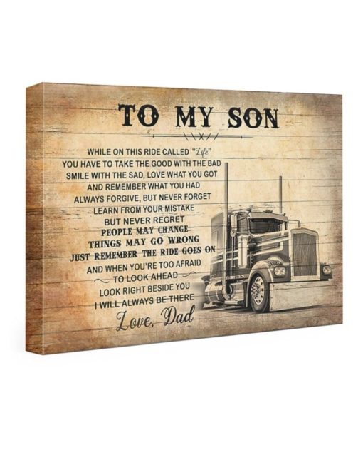 To My Son from Love Dad Truck Driver Canvas Wall Art - Landscape Canvas - White