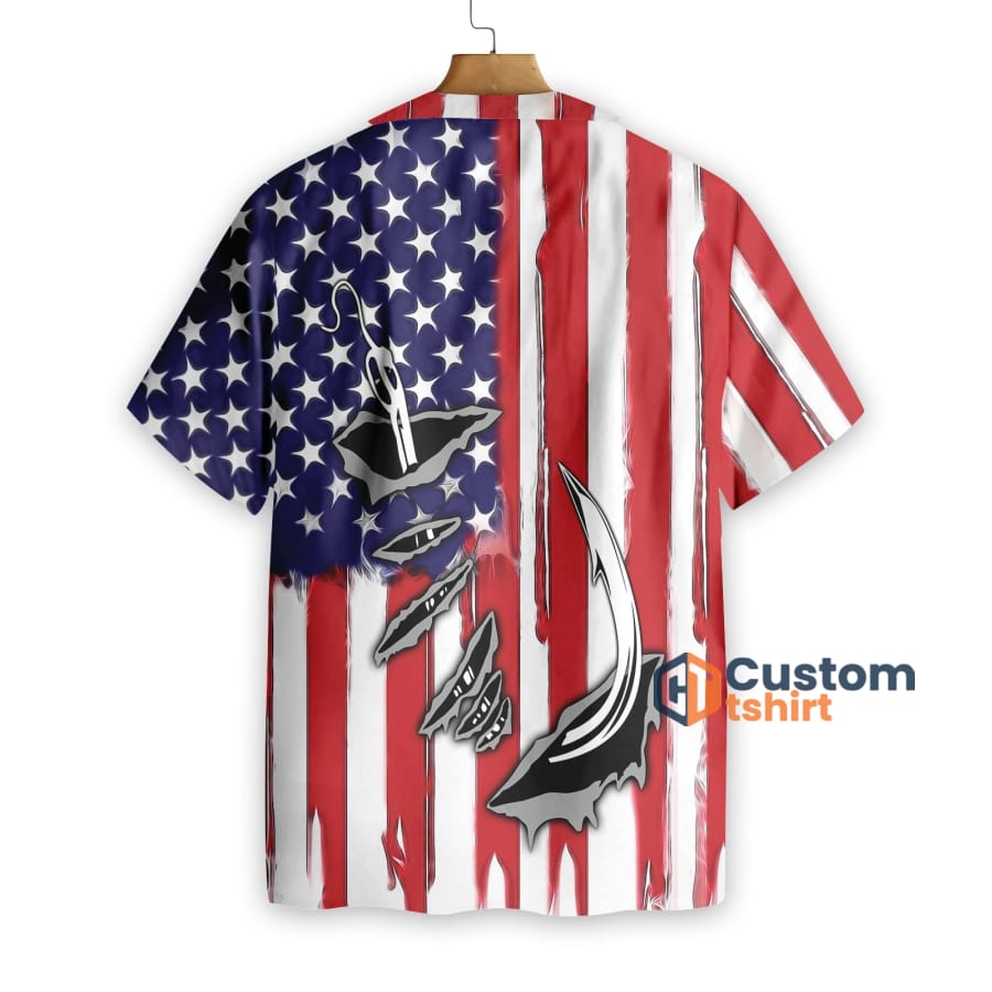 Fish Hook American Flag Short Sleeves Hawaiian Shirt