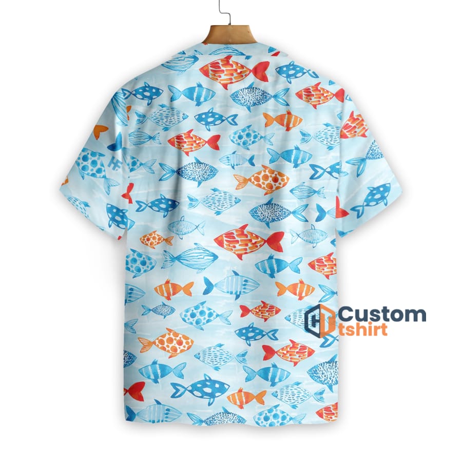 Fish Water Color Pattern Short Sleeves Hawaiian Shirt