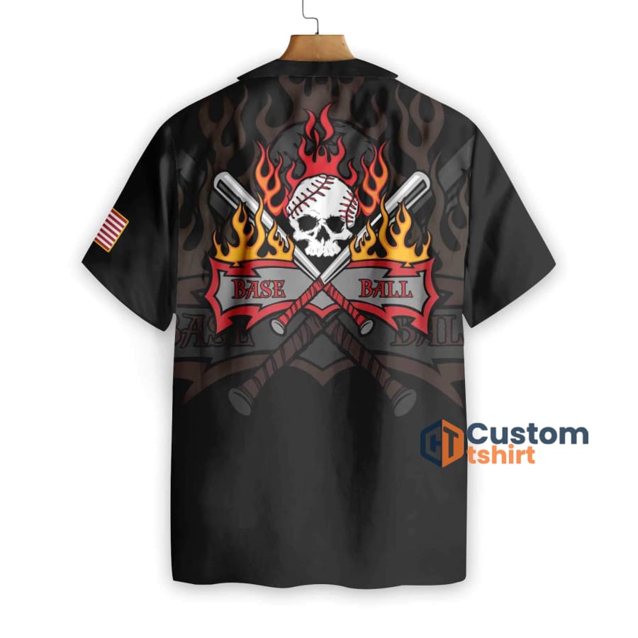 Flame Baseball Skull Short Sleeves Hawaiian Shirt