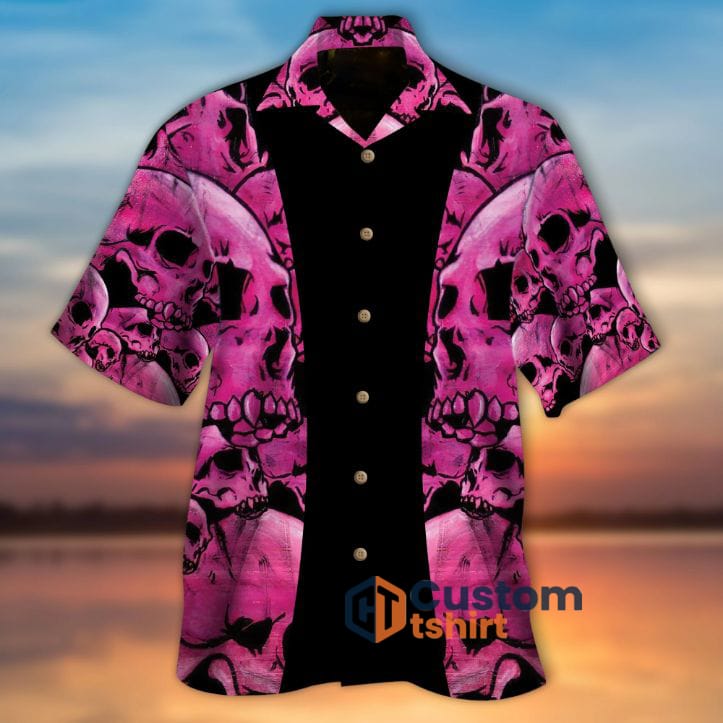Pink Skull Short Sleeves Hawaiian Shirt