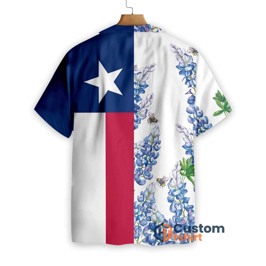 Texas Flag Bluebonnets Floral And Bee Short Sleeves Hawaiian Shirt