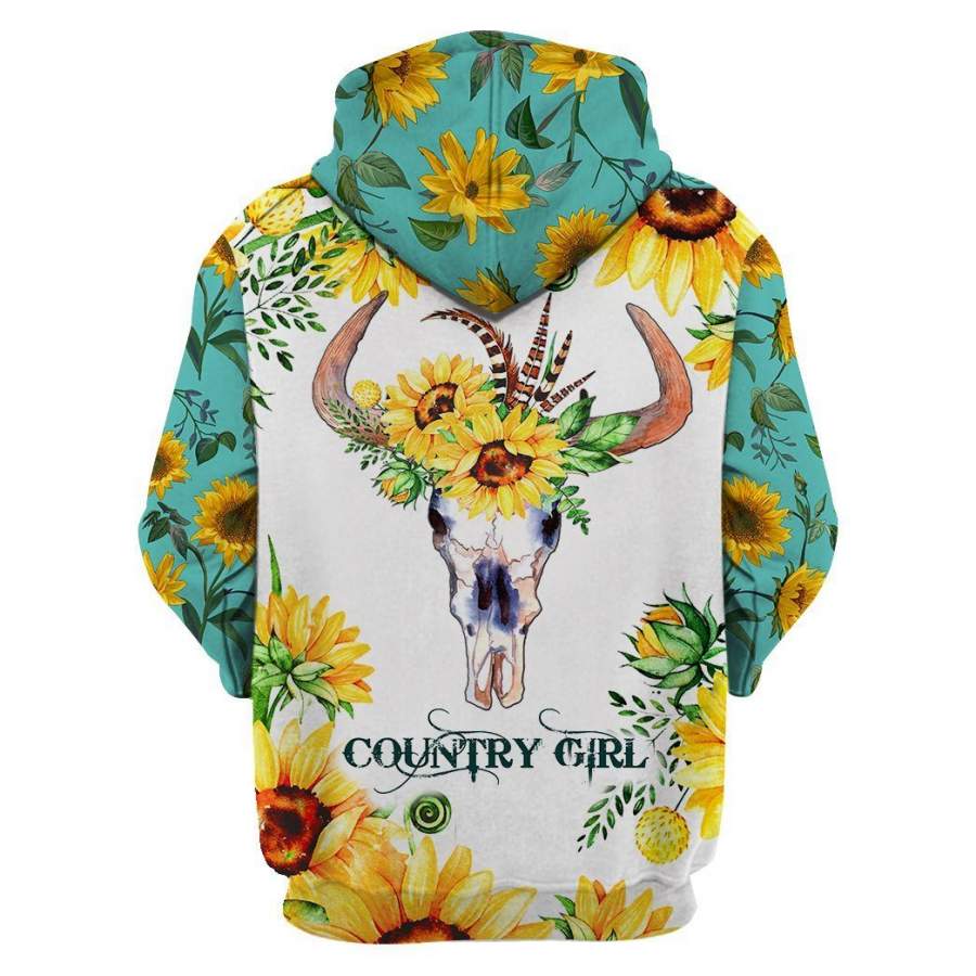 Country Girl Sunflower All Over Print 3D Hoodie product mockup photo 2