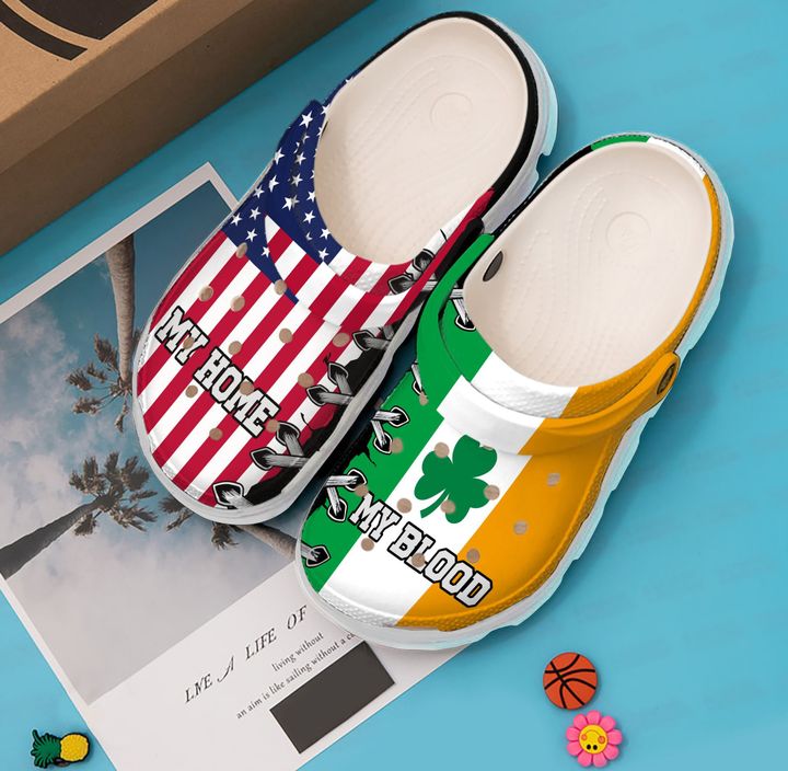 St Patrick’s Day American Flag My Home My Blood Clog Shoes - Clog Shoes - Green