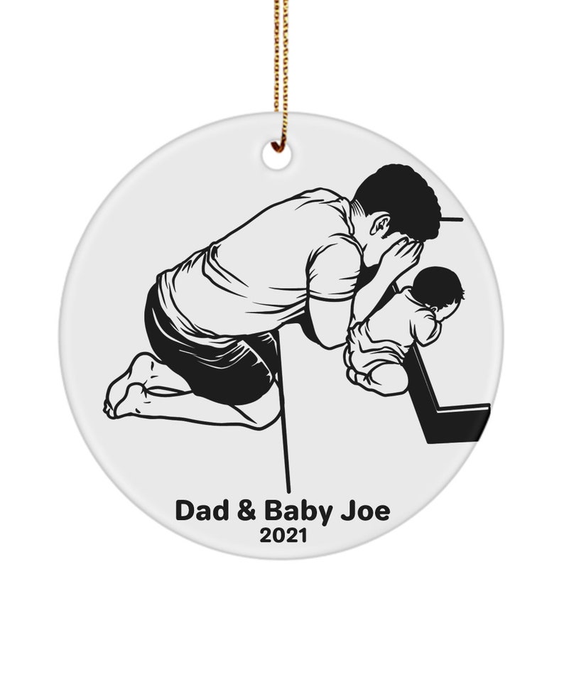 African American Dad And Son Ornament, Father's Day Dad And Baby Circle Ceramic Ornament