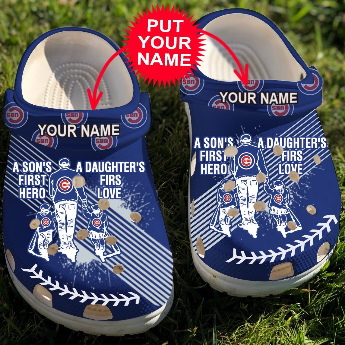 Baseball Dad And Son Daughter Chicago Cubs Personalized Clog Shoes Cute Gift For Men And Women