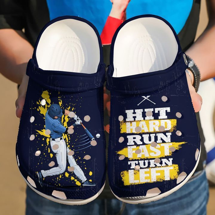 Baseball Hit Hard Run Fast Turn Left Clog Shoes Cute Birthday Gift For Men And Women