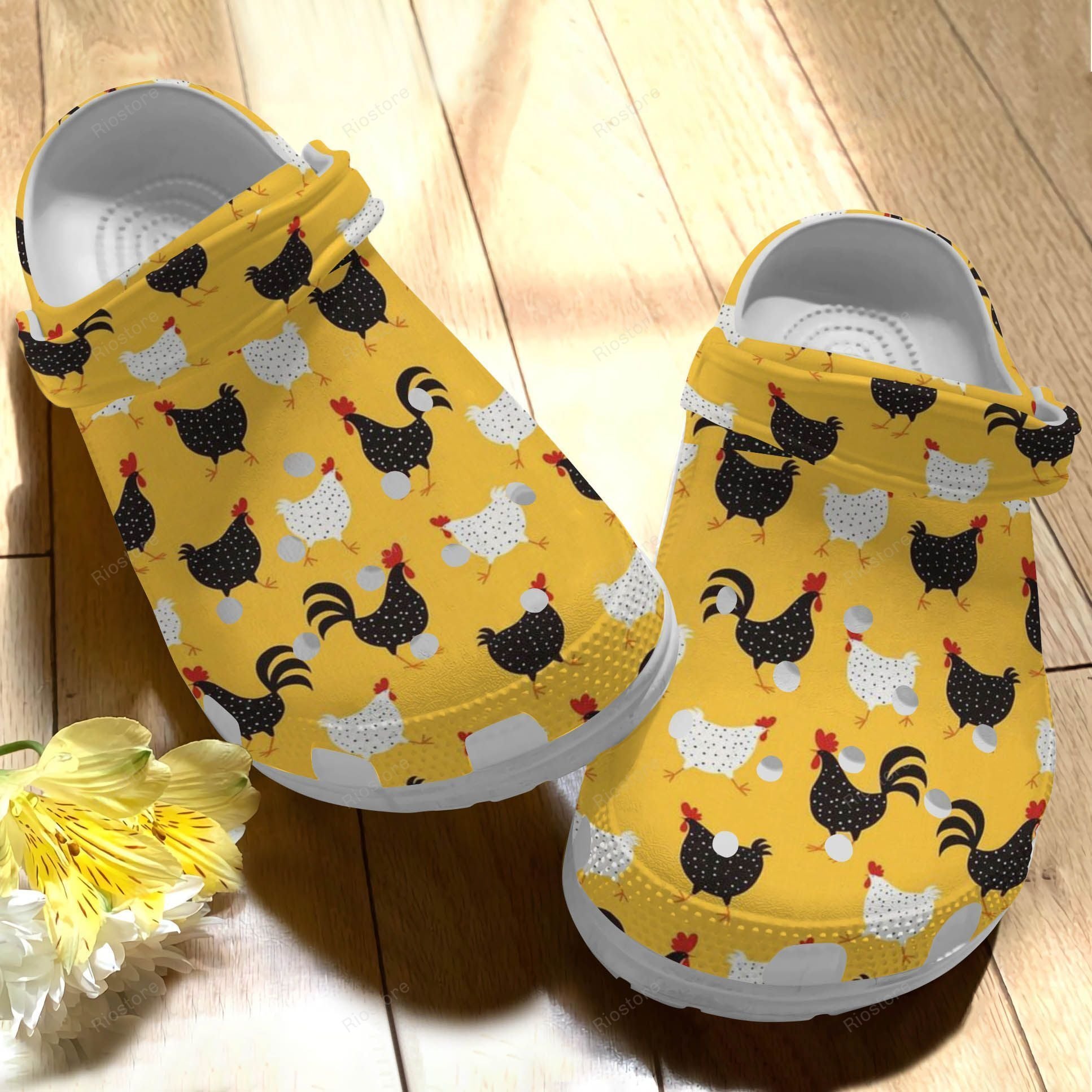 Black And White Chickens Clog Shoes Birthday Cute Gift For Men And Women