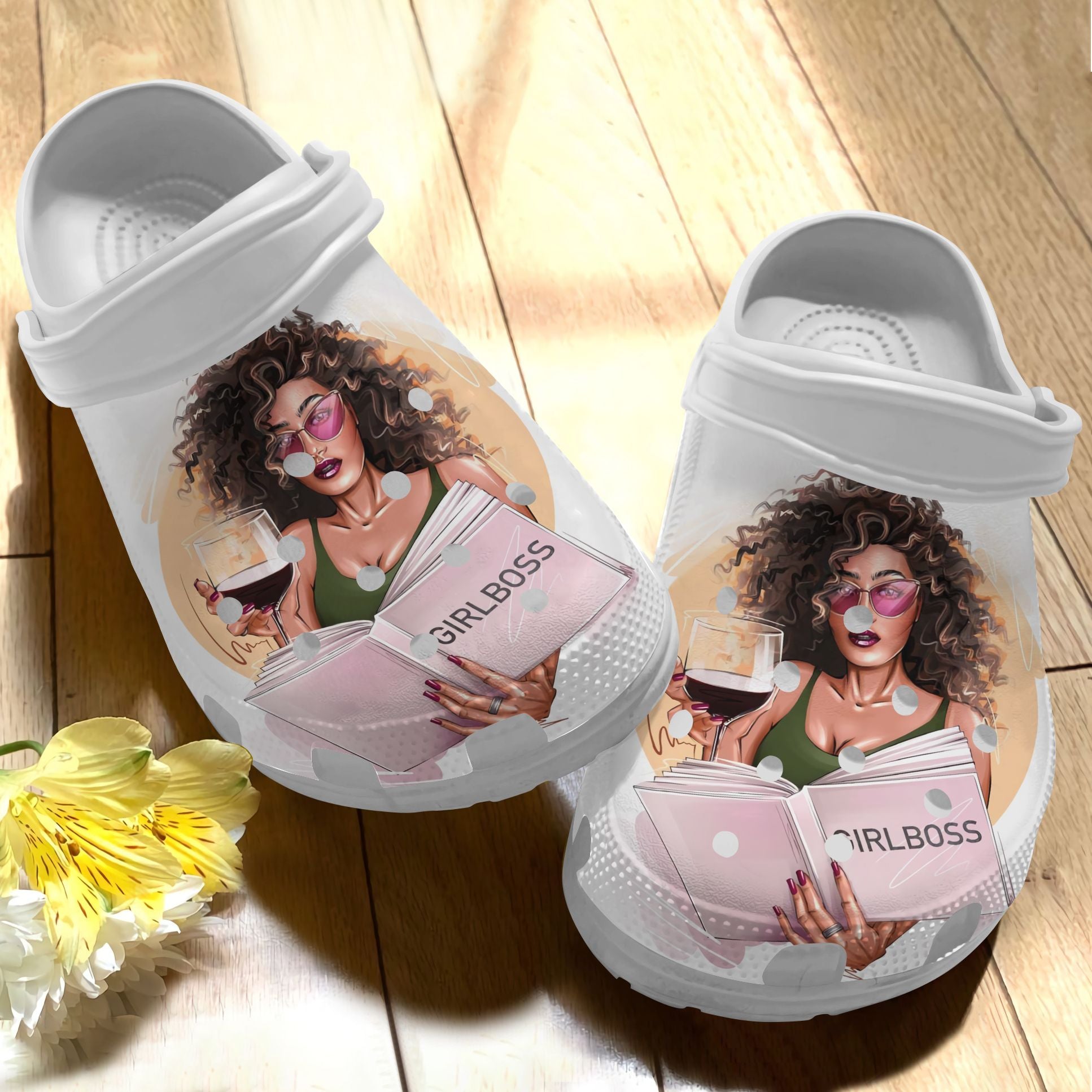 Black Girl Loves Book and Wine, Book Girl Wine Clog Shoes Gift For Men And Women