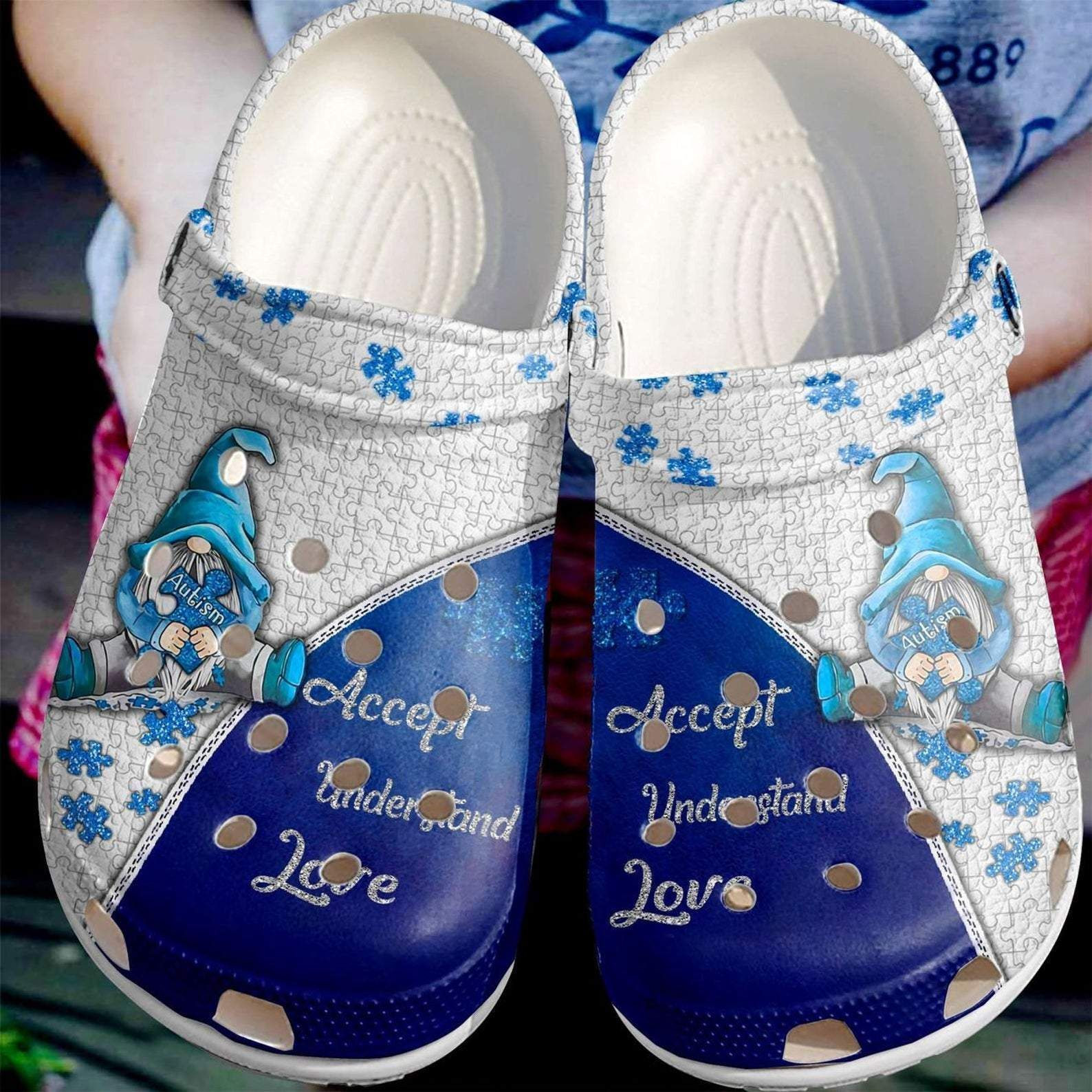 Blue Dwarfs Puzzle Autism Awareness, Accept Understand Love Clog Shoes Birthday Gift For Mens And Womens