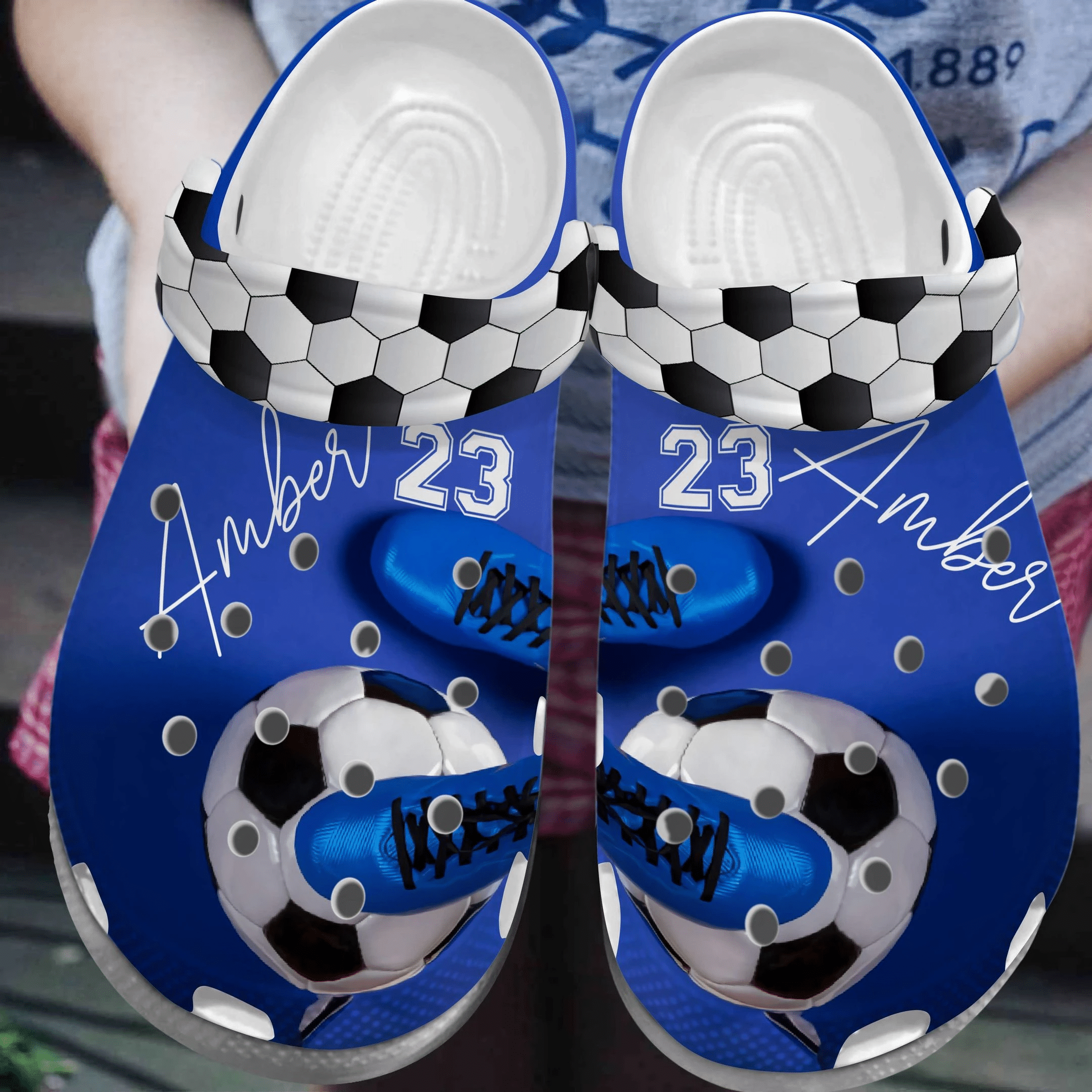 Blue Soccer Personalized Name Clog Shoes Comfortable Gift for Men And Women