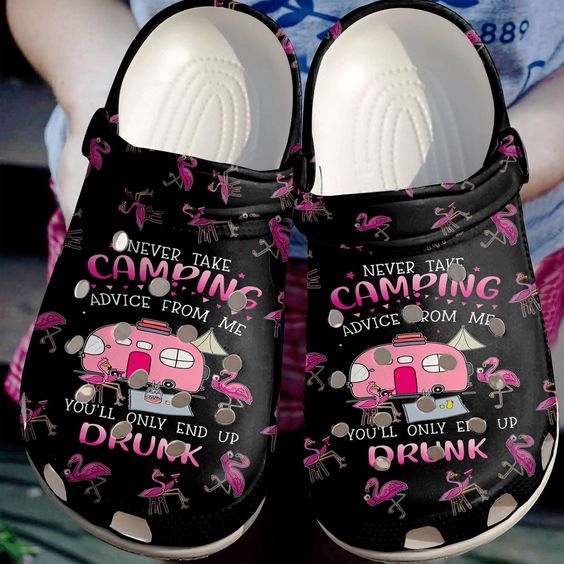 Camping Advice From Me, Flamingo And Bus Clog Shoes Beautiful Birthday Gift For Women