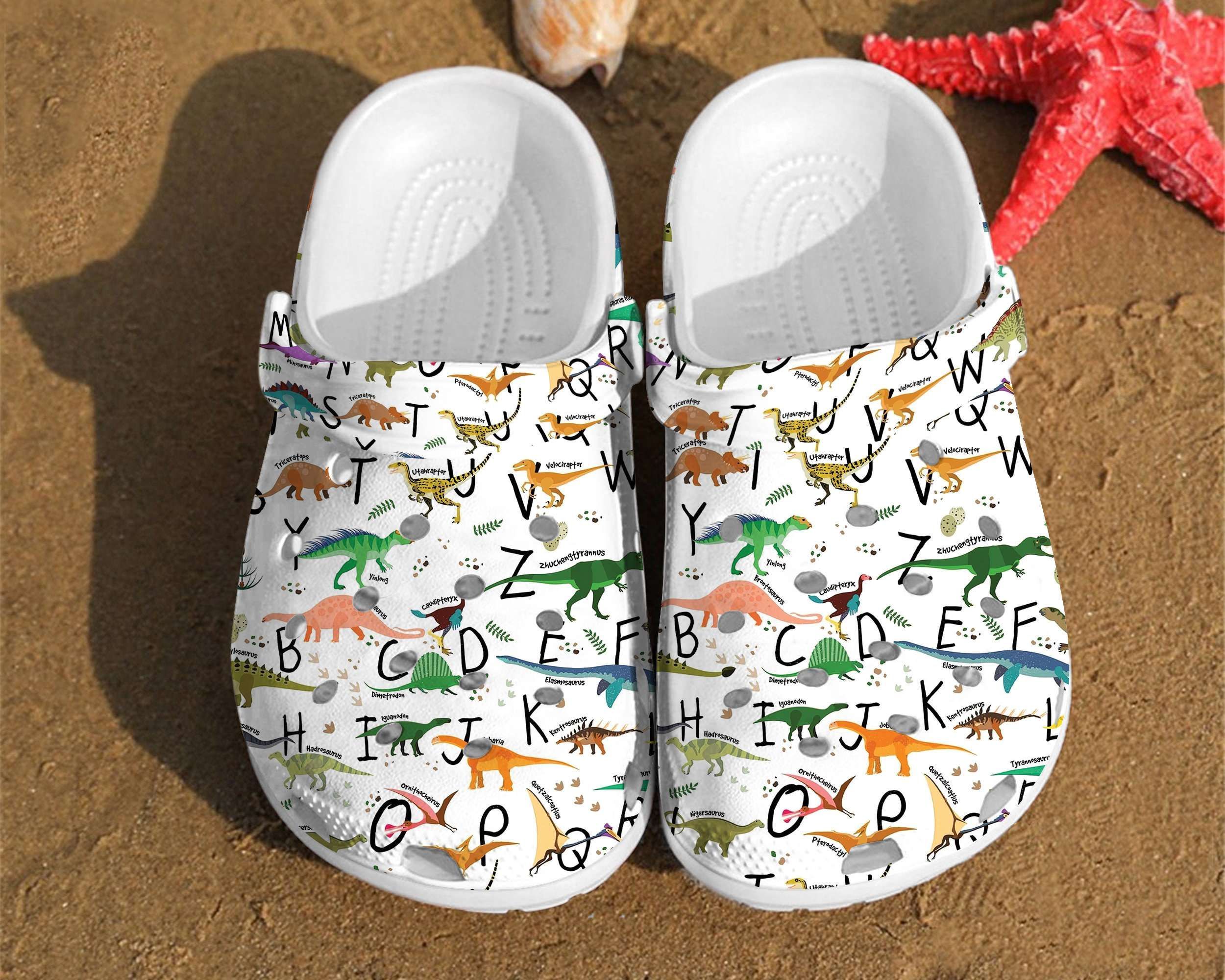 Dinosaur Alphabet Pattern Clog Shoes Cute Gift For Men And Women
