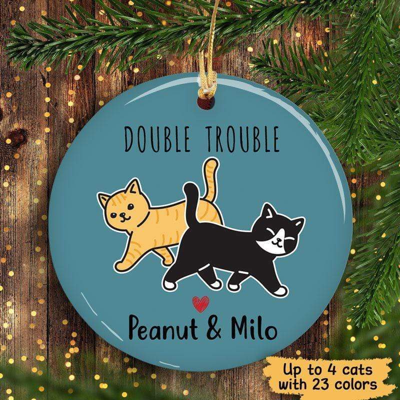 Double Trouble Walking Cat Personalized Circle Ornament Gift For Men And Women