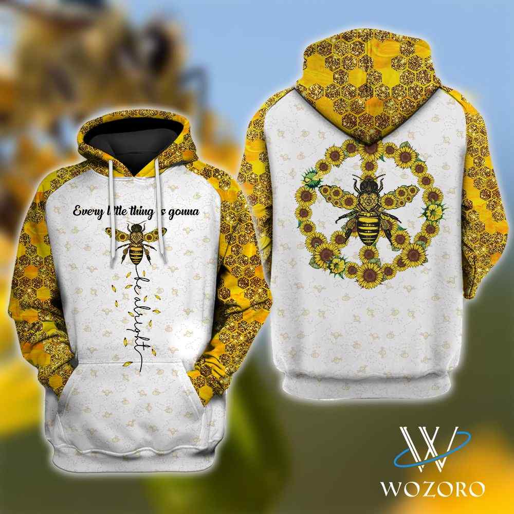 Every Little Thing Is Gonna Be Alright Bee Peace Sunflowers Hippie Unisex 3D All Over Print