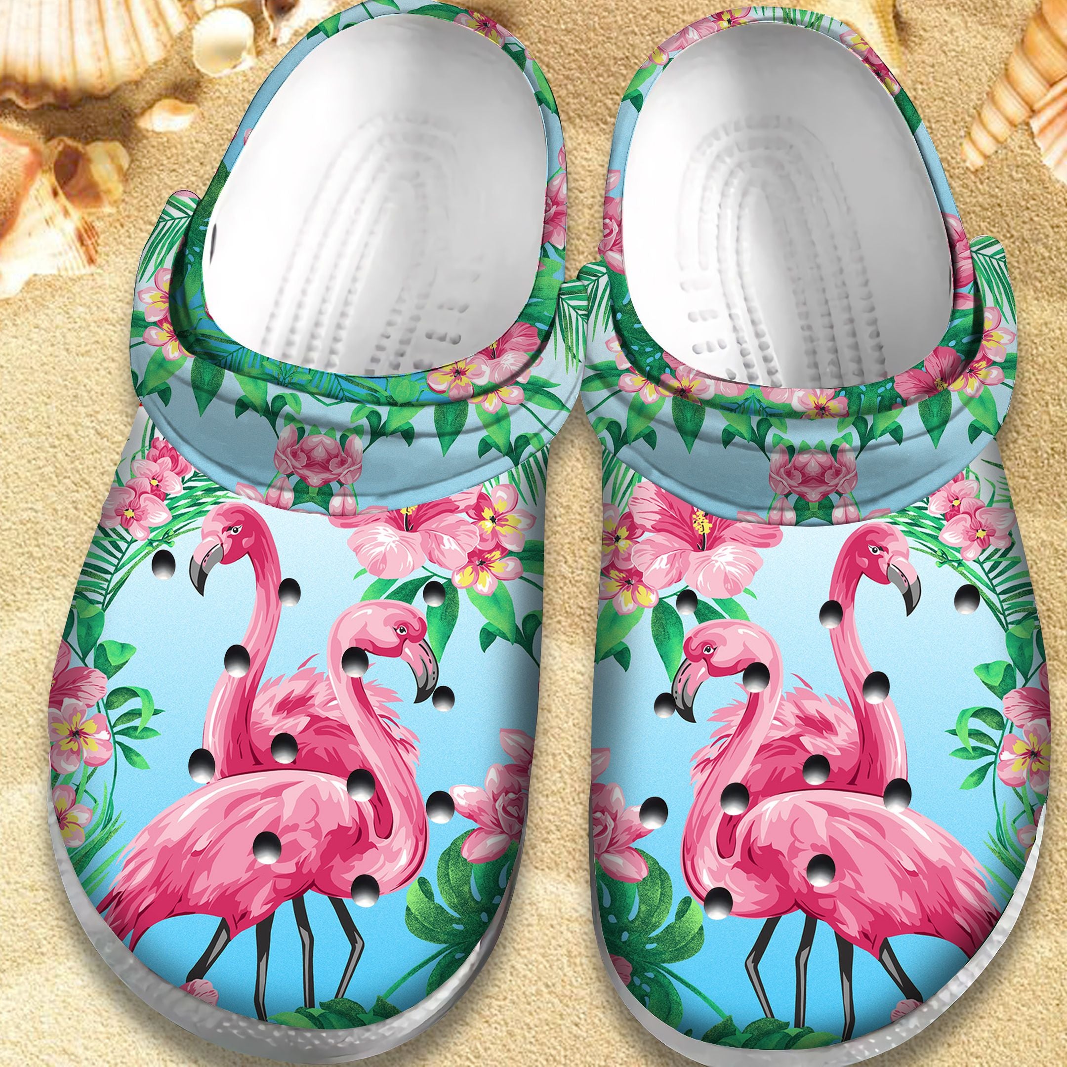 Flamingo Hawaiian Clog Shoes Beauty Flower Outdoor Shoes Birthday Gift For Women