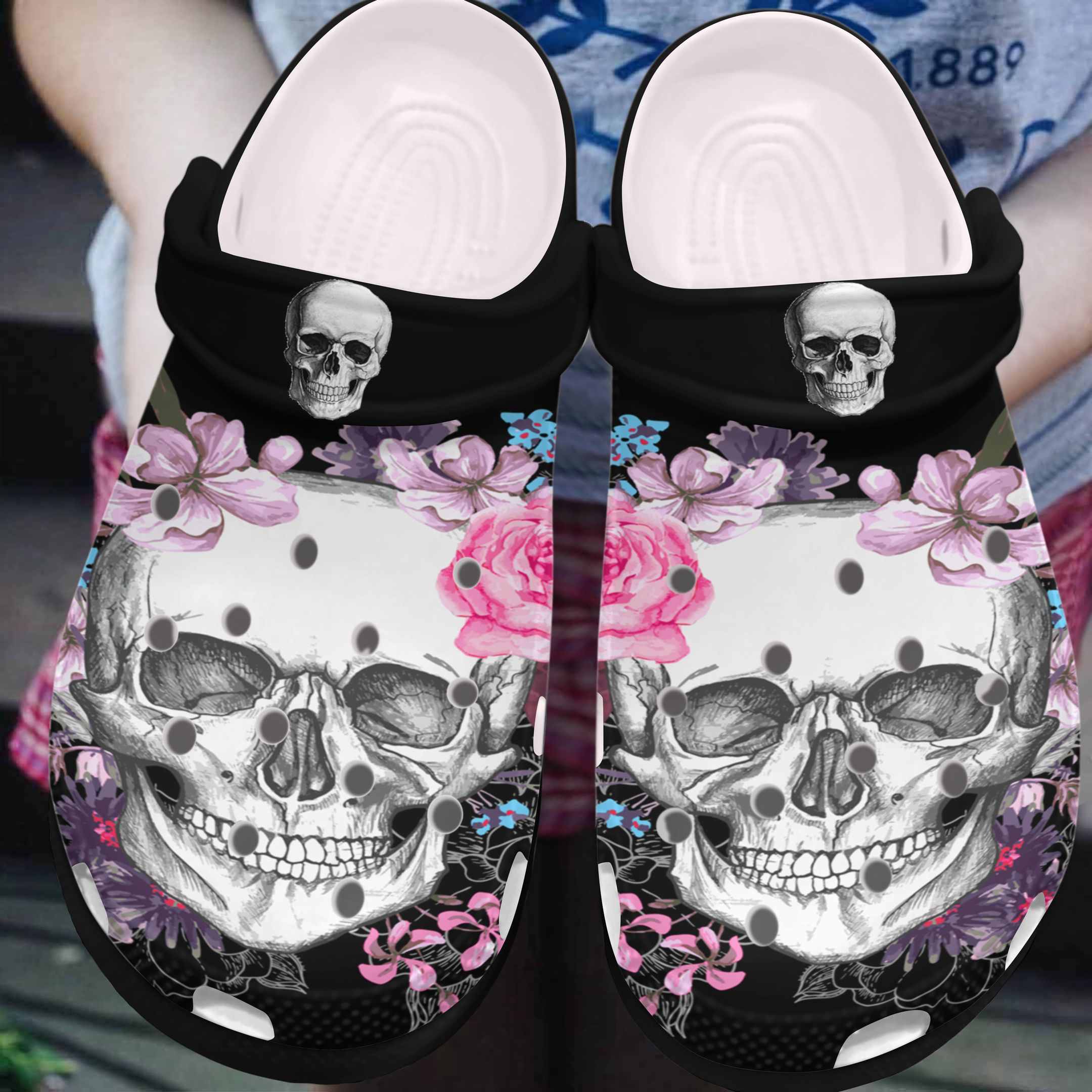 Floral Skull Clog Shoes Cute Gift For Men And Women