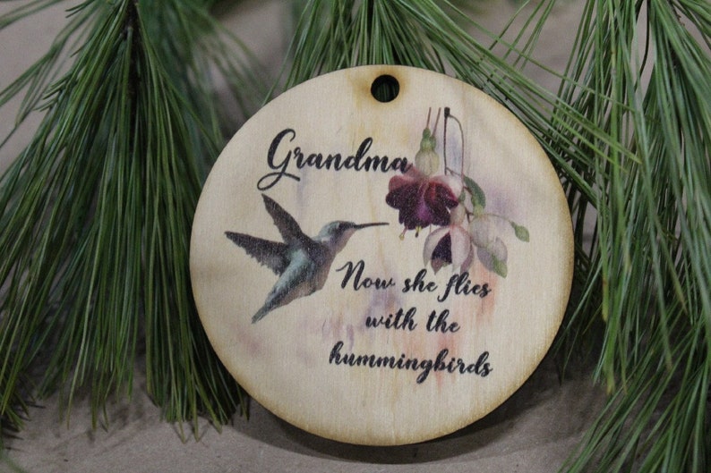 Grandma Now She Flies With The Hummingbirds Unisex Circle Ornament