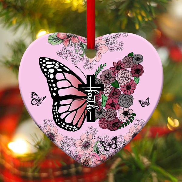 Have Faith In God, Butterfly Christian Ceramic Heart Ornament For Men Women