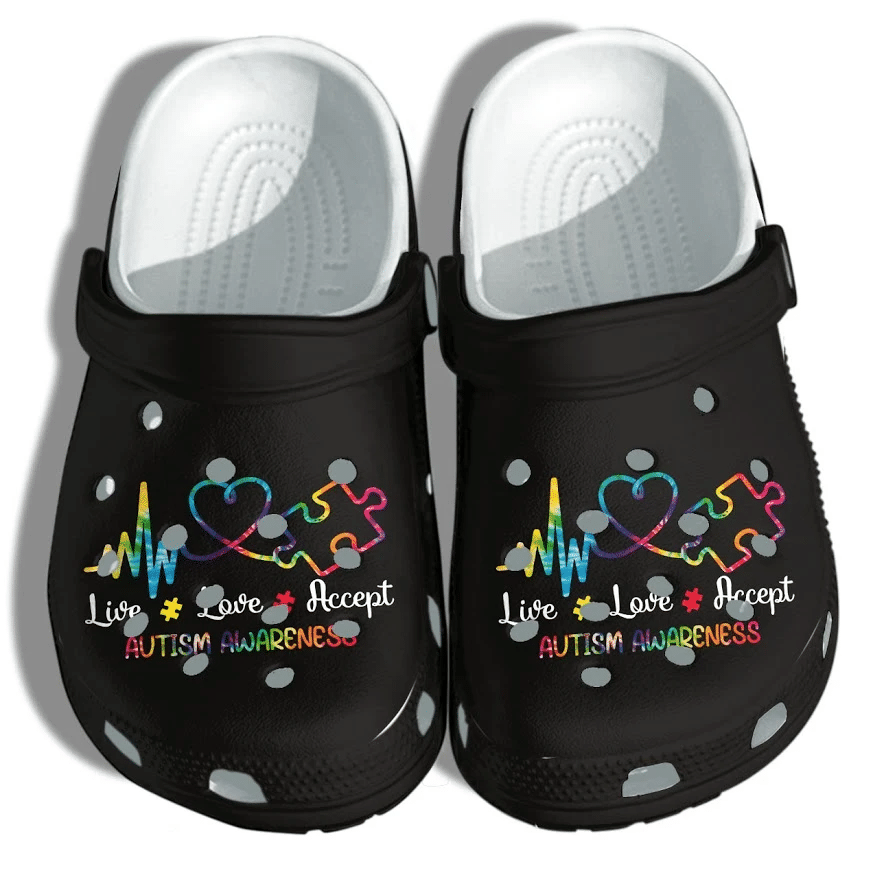 Heartbeat With Autism Awareness, Live - Love - Accept, Clog Shoes Comfortable Gift For Men And Women