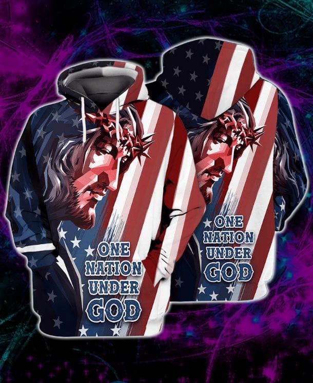 Jesus One Nation Under God USA Flag 3D Hoodie