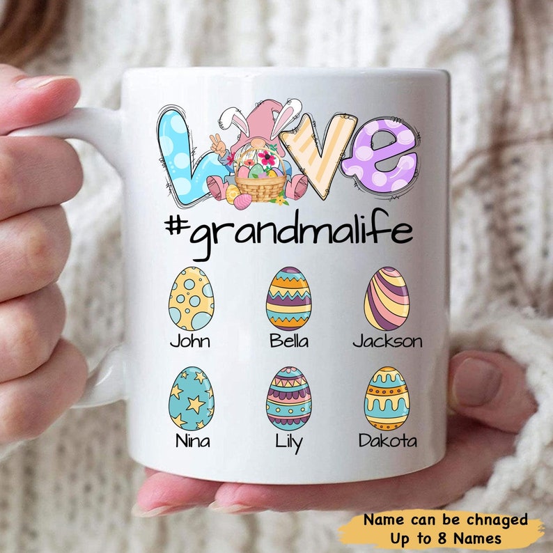 Love Grandma Life Gnome Art Easter Egg Love Personalized Coffee Mug Cute Gift For Men And Women