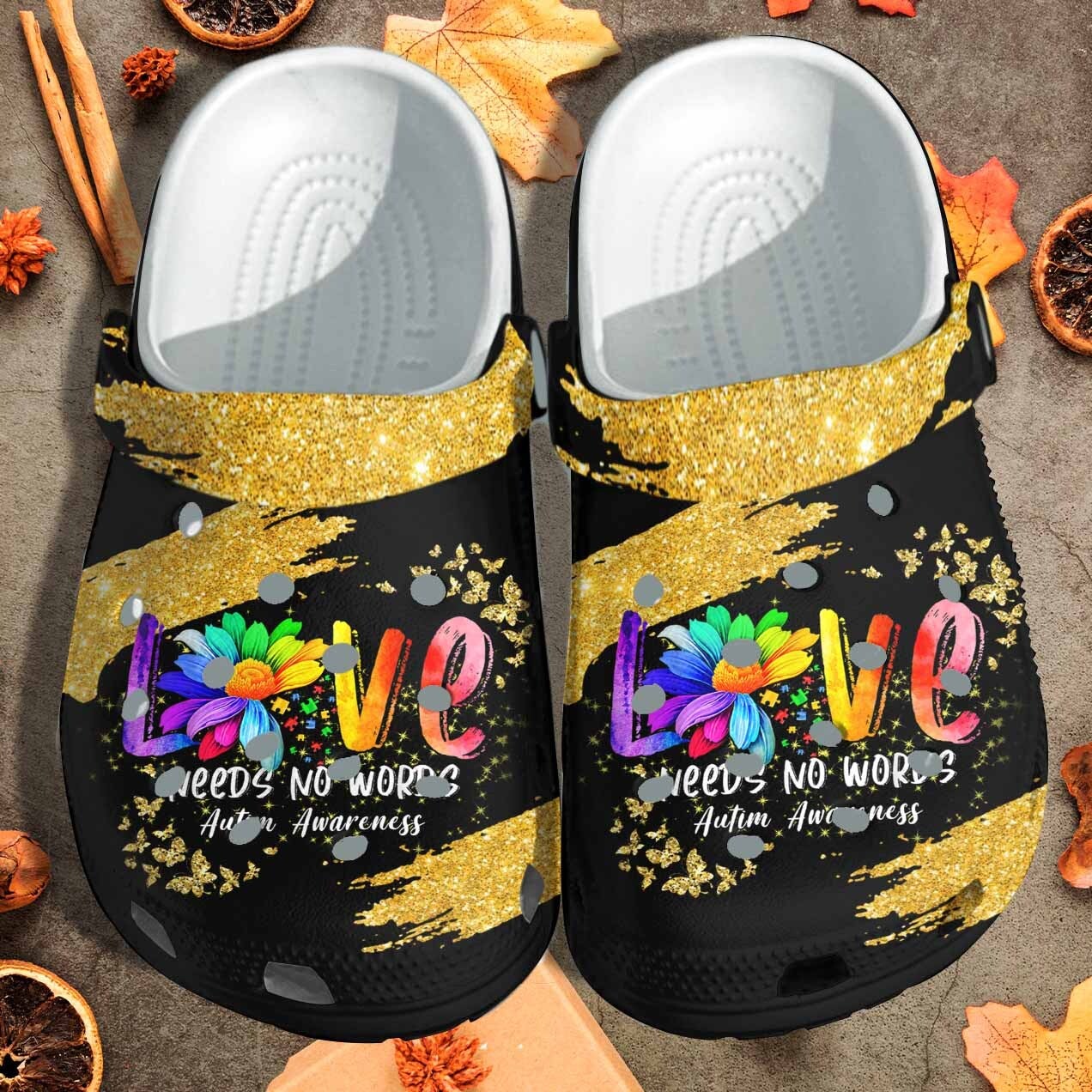 Love Needs No Words, Autism Awareness Clog Shoes Birthday Gift For Men And Women