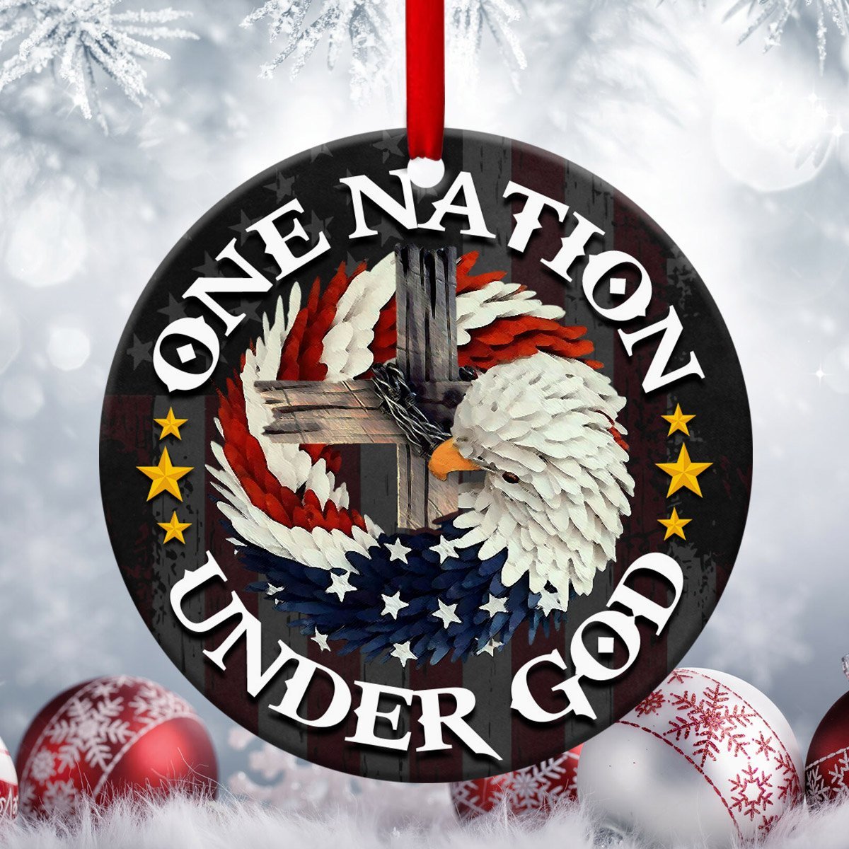 One Nation Under God Eagle Ceramic Circle Ornament Gift For Men And Women