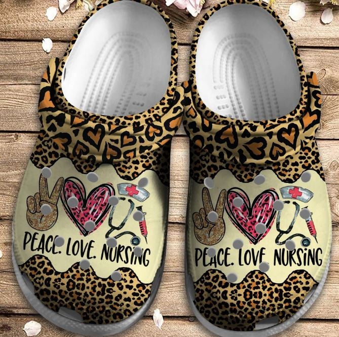 Peace Love Nursing Leopard Skin Outdoor Shoes Birthday Gift For Women