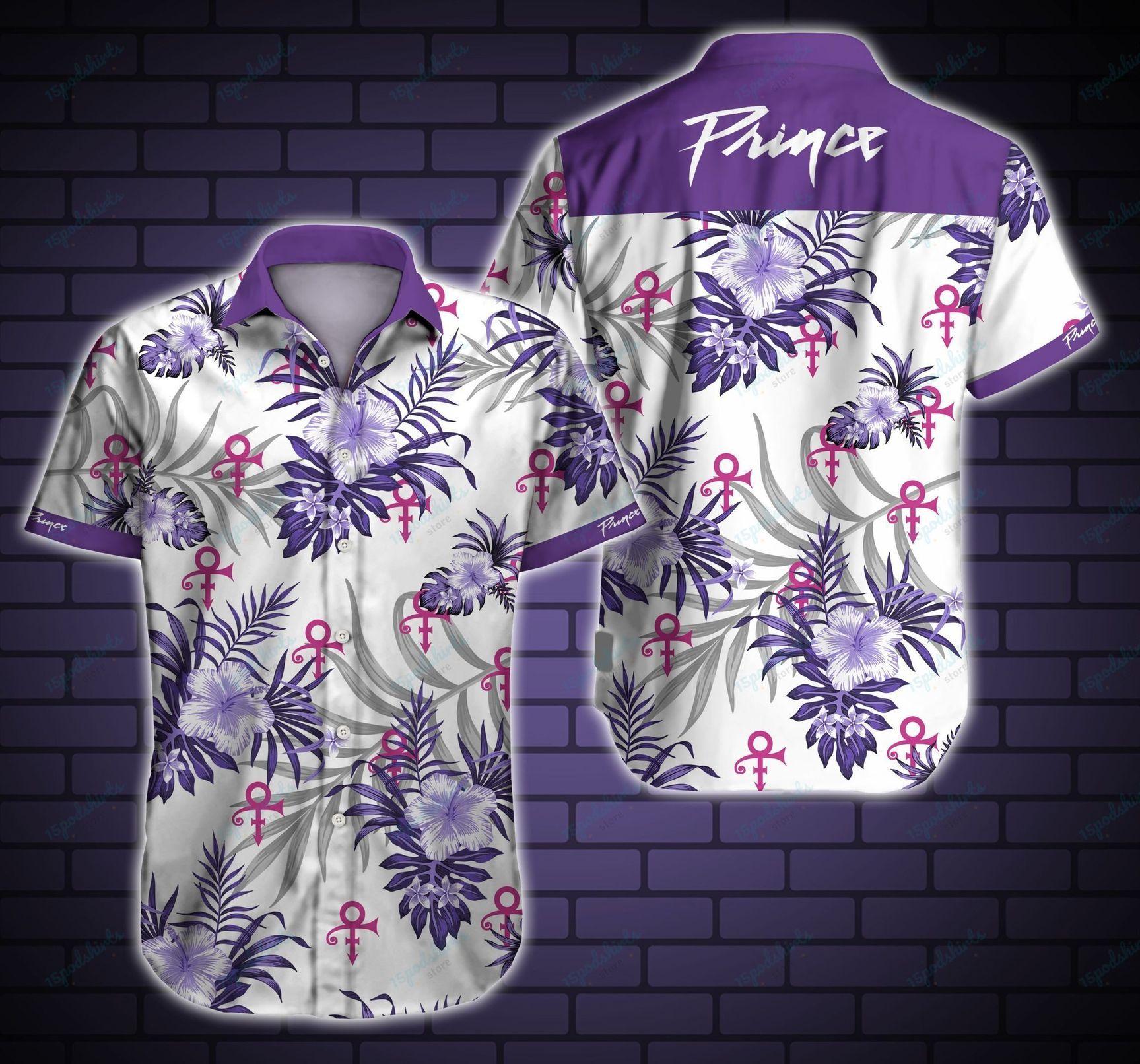 Prince Logo Tropical Leaves And Flowers Hawaiian Shirt