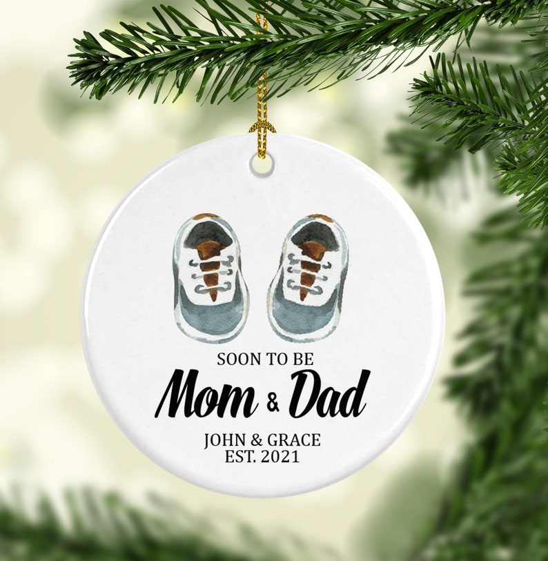 Soon to Be Mom And Dad Gift Soon to Be Mommy and Daddy Promoted  Circle Ceramic Ornament