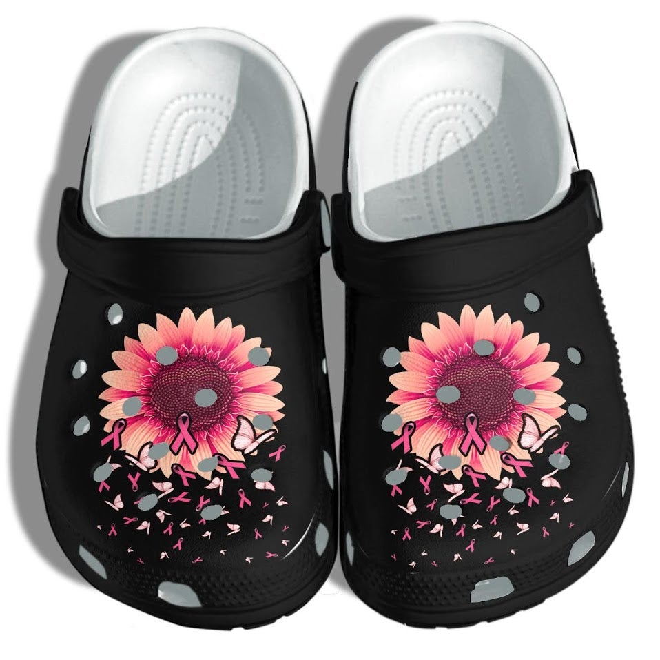 Sunflower Breast Cancer Awareness merch Shoes Butterfly Pink Cancer Beach Shoes Beautiful Gift For Women