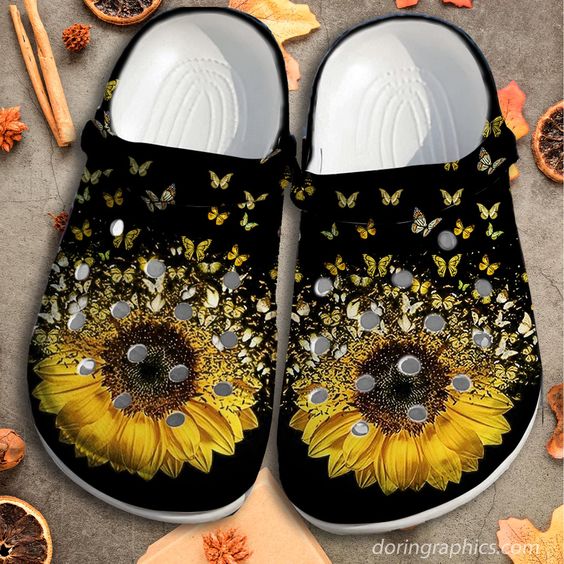 Sunflower Butterfly Mothers Day Gifts - Sunflower Breast Cancer Awareness October Beach Shoes Gift For Women Custom Clog Shoes