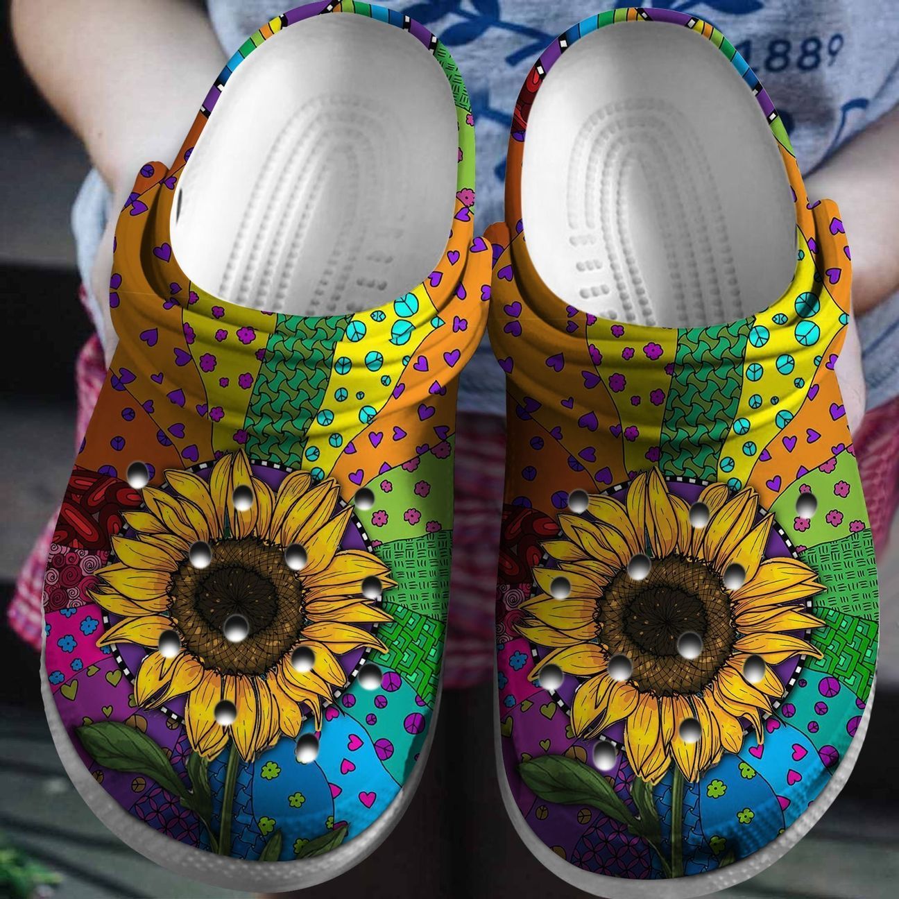 Sunflower Hippie Colorful Outdoor Clog Shoes Custom Beautiful Gifts For Women