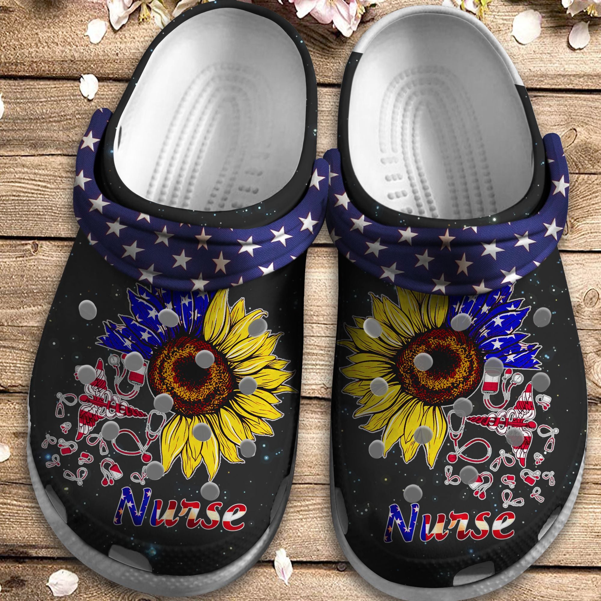 Sunflower Nurse US Flag Shoes 4th Of July, Nurse Shoe Outdoor Shoes Birthday Gift For Woman