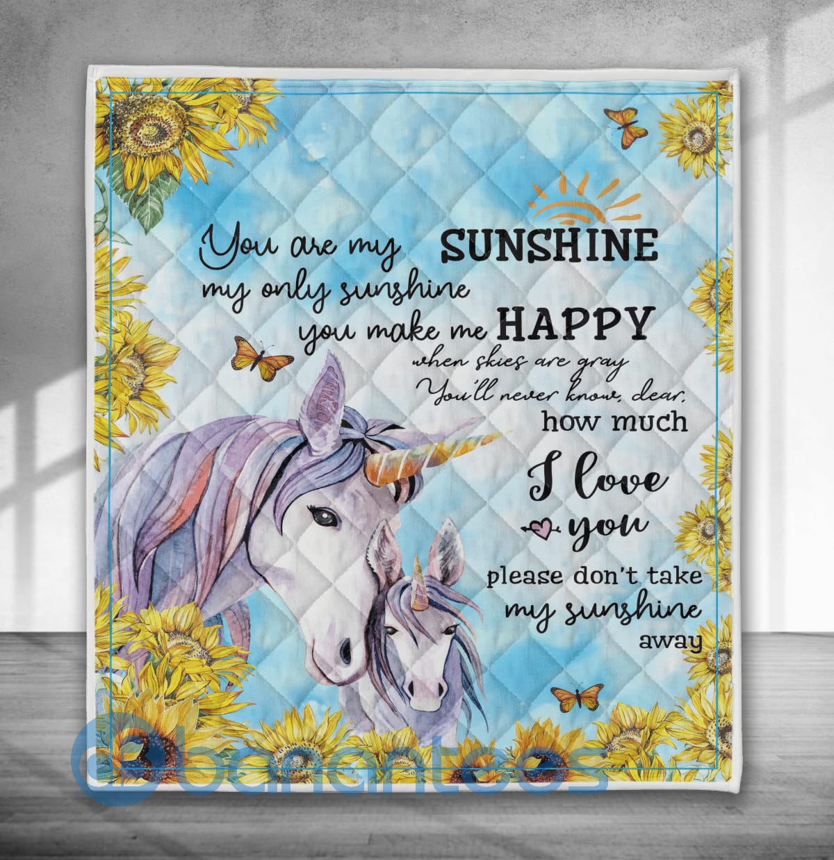 You Are Sunshine Unicorn Quilt Blanket product mockup photo 1