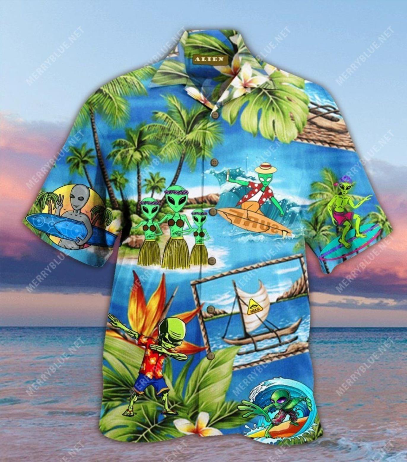 Alien Hawaii Shirt Alien Summer Vacation Blue Hawaiian Shirt Adult Full Printproduct photo 1 Product photo 1