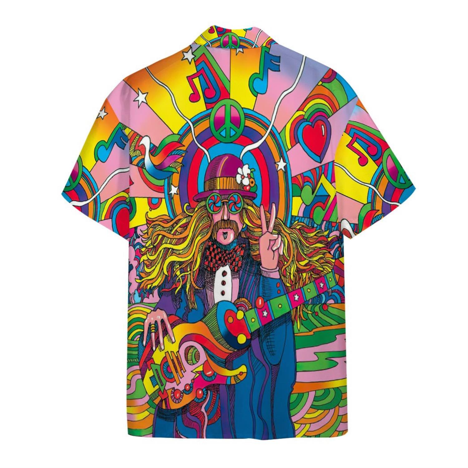 Hippie Hawaiian Shirt Hippie Guitar Man Illusion Multicolor Hawaii Shirt