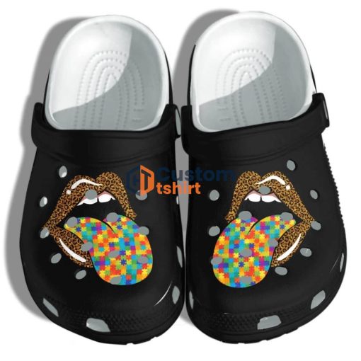 Lip Autism Awareness Merch Clog Shoes - Leopard Autism Puzzle Clog Shoes Cute Clog Shoes Gifts For Woman Daughter Product Photo 1
