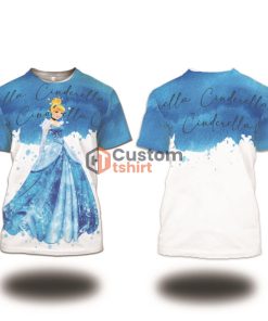 Cinderella Princess Blue Watercolor Glitter Disney Cartoon 3D T-Shirt Product Photo 1