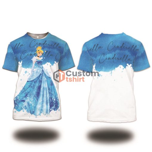 Cinderella Princess Blue Watercolor Glitter Disney Cartoon 3D T-Shirt Product Photo 1